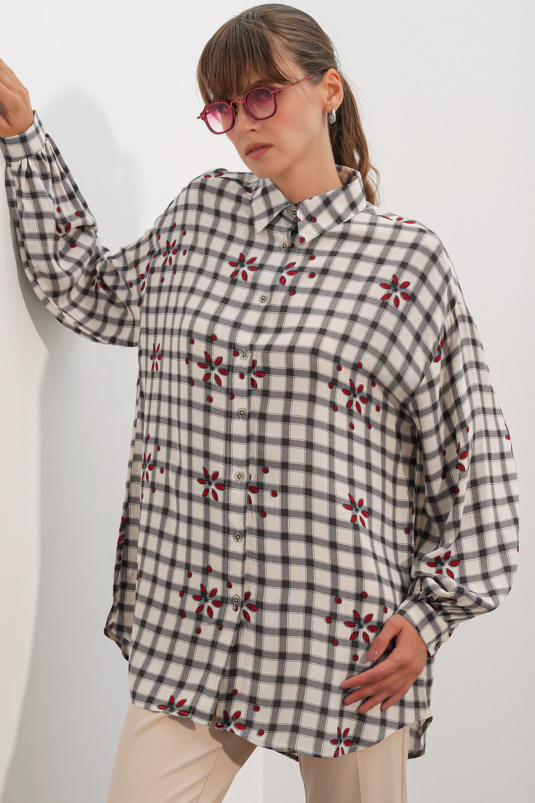 BGD Women Kadın Uzun Kareli Gömlek Tunik 5988 - Siyah - Leavenworth