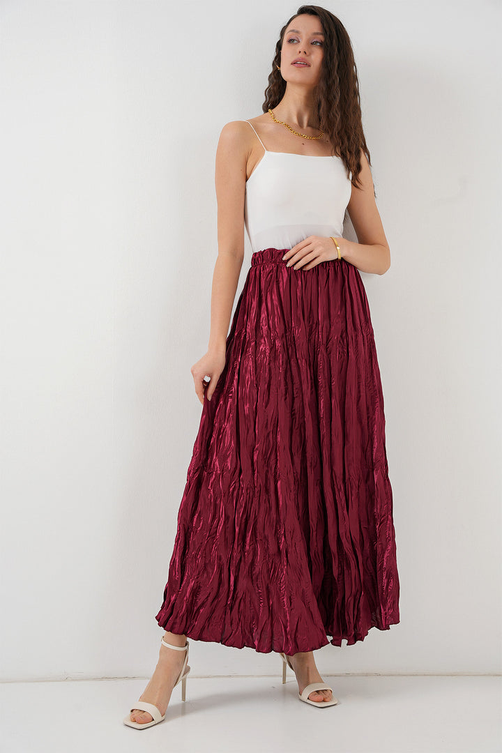 BGD Women Woman Long Wrinkled Skirt 8034 - Burgundy - Beavercreek