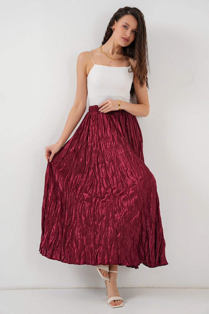 BGD Women Woman Long Wrinkled Skirt 8034 - Burgundy - Beavercreek