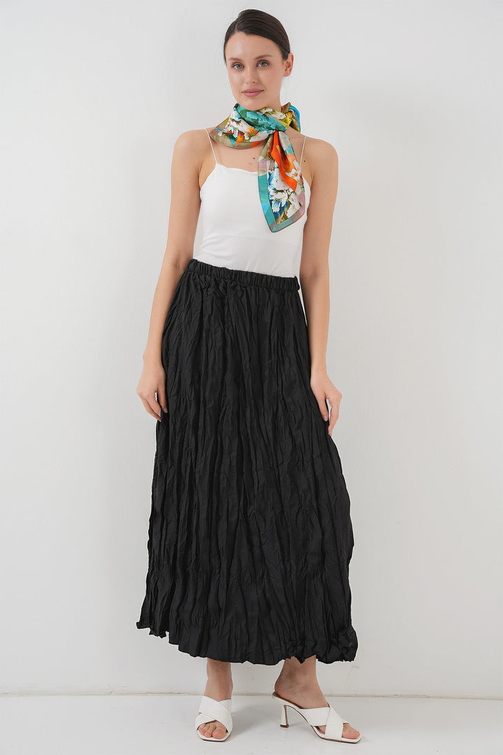 BGD Women Woman Long Wrinkled Skirt 8034 - Dark Black - Woking