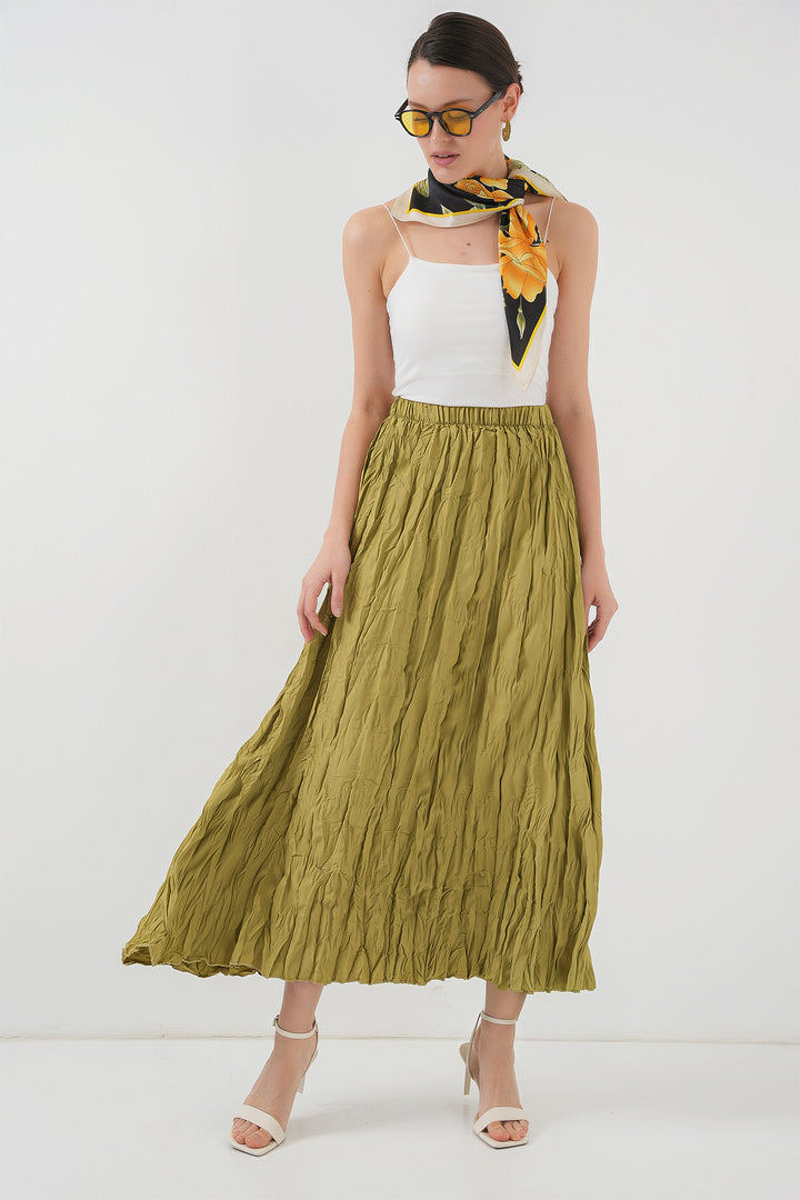BGD Women Woman Long Wrinkled Skirt 8034 - Dark Green - Bronx