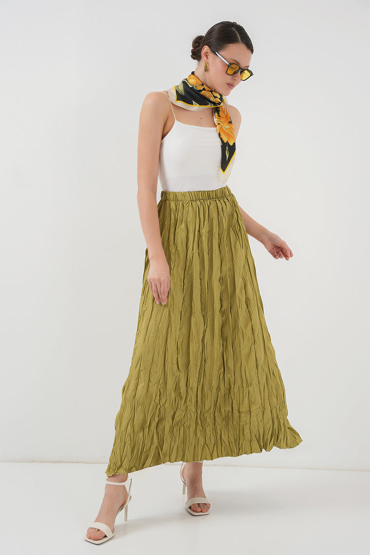 BGD Women Woman Long Wrinkled Skirt 8034 - Dark Green - Bronx