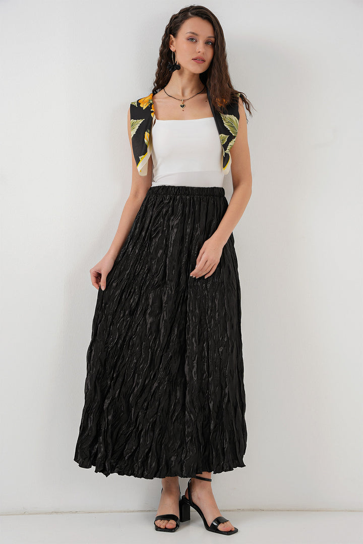 BGD Women Woman Long Wrinkled Skirt 8034 - Black - Acharnés
