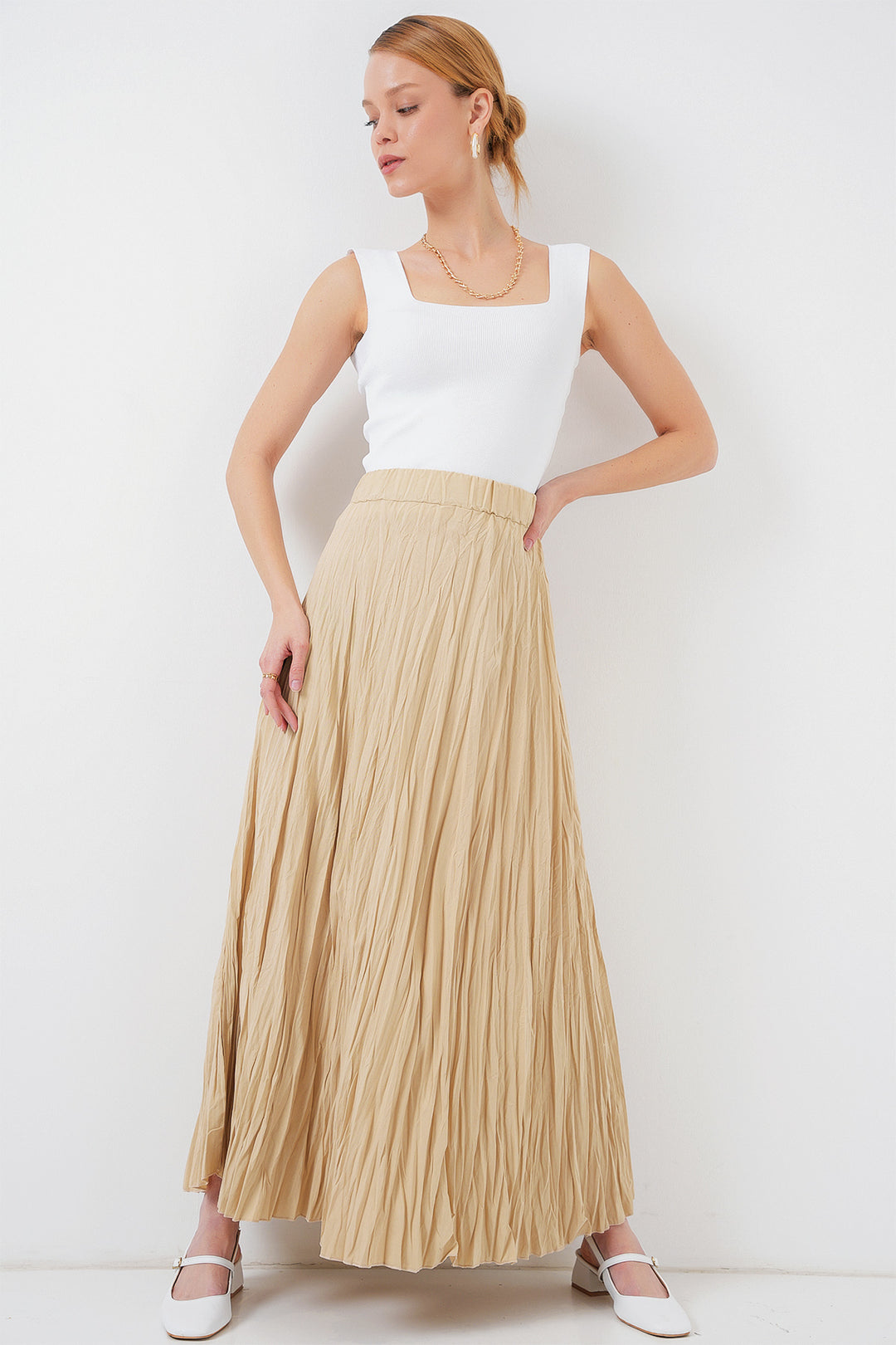 BGD Women Woman Long Wrinkled Skirt 8042 - Beige - Fontenay-sous-Bois