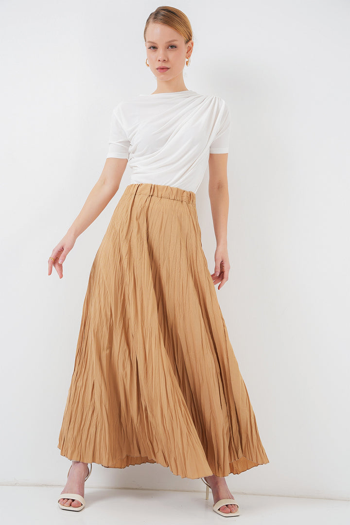 BGD Women Woman Long Wrinkled Skirt 8042 - Biscuit - Apan