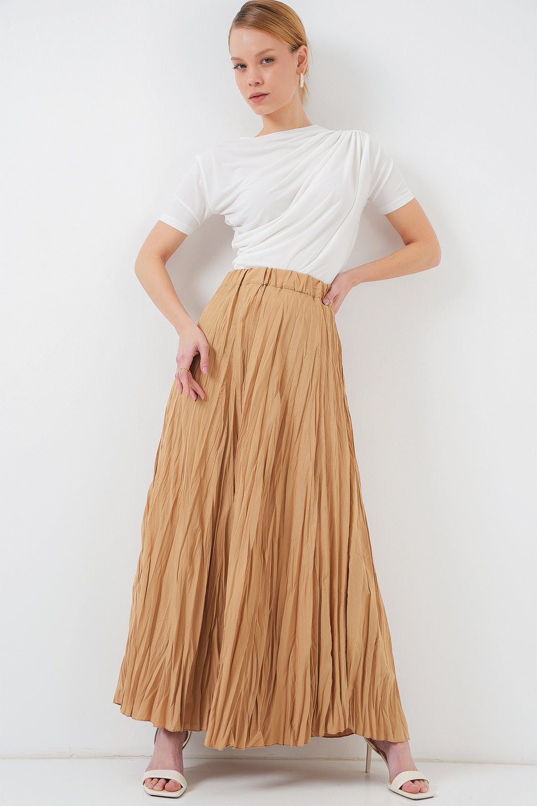 BGD Women Woman Long Wrinkled Skirt 8042 - Biscuit - Apan