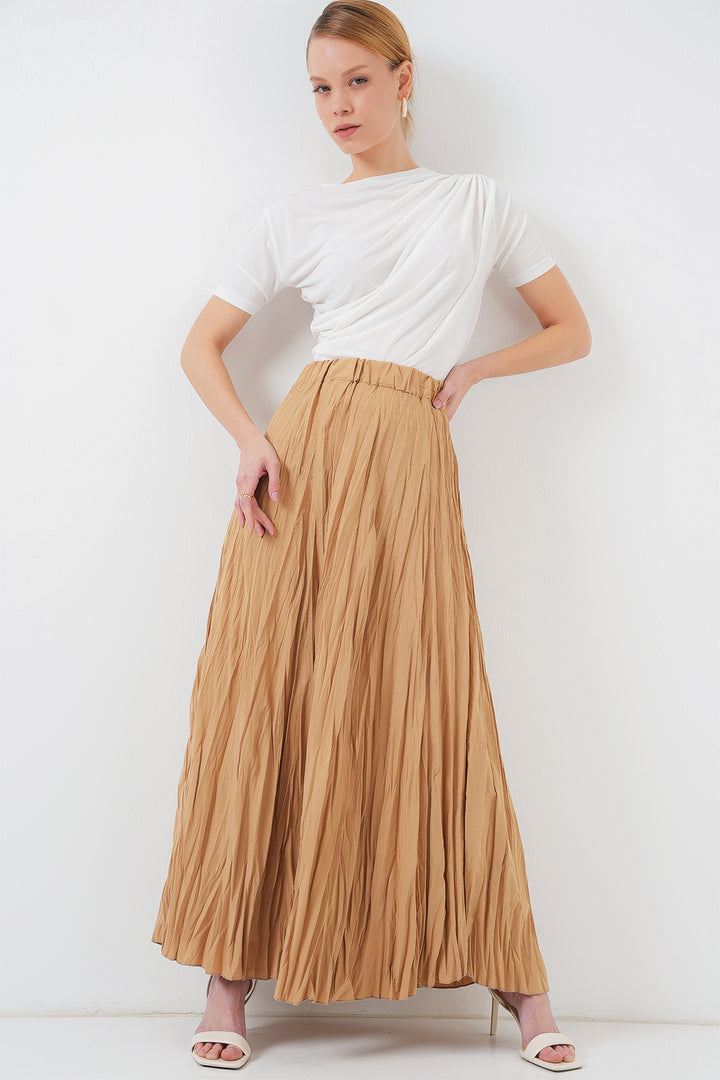 BGD Women Woman Long Wrinkled Skirt 8042 - Biscuit - Apan