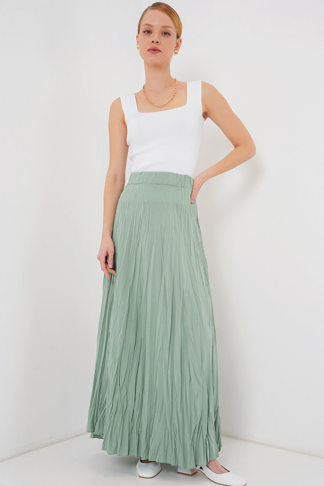 BGD Women Woman Long Wrinkled Skirt 8042 - Çağla - Palenque