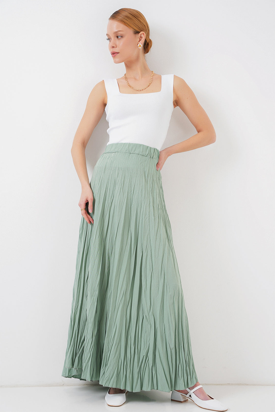 BGD Women Woman Long Wrinkled Skirt 8042 - Çağla - Palenque