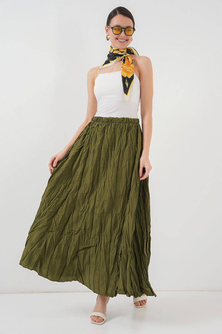 BGD Women Woman Long Wrinkled Skirt 8042 - Khaki - Gijón