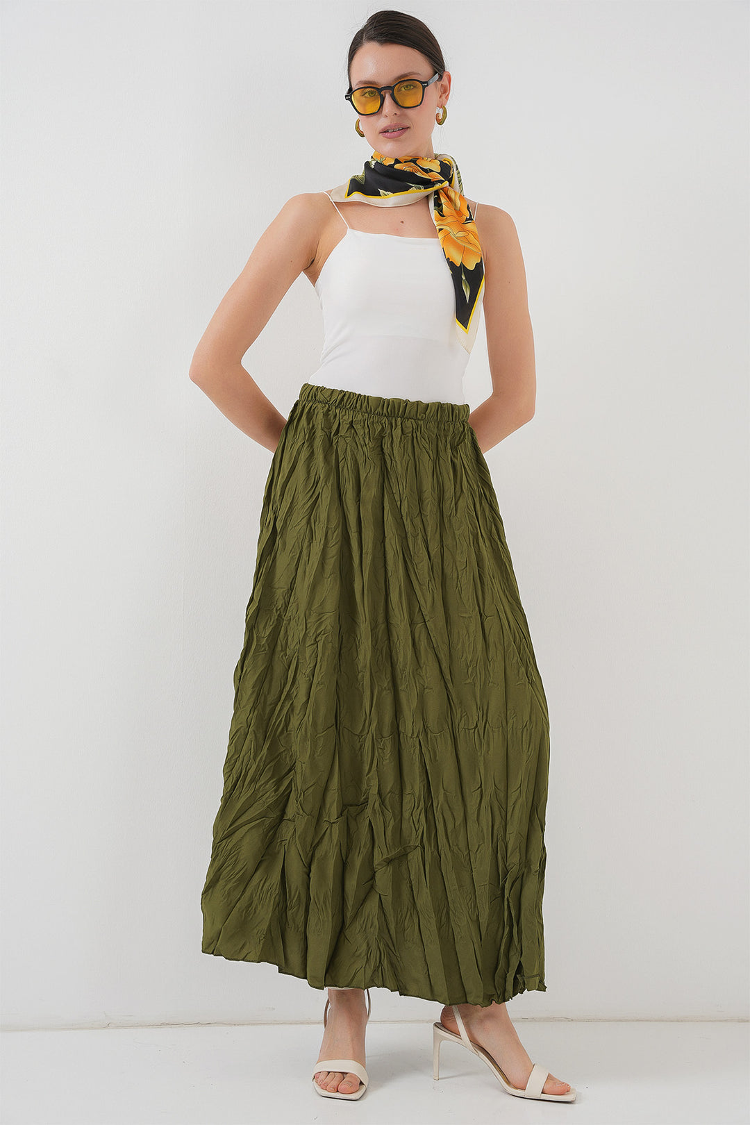 BGD Women Woman Long Wrinkled Skirt 8042 - Khaki - Gijón