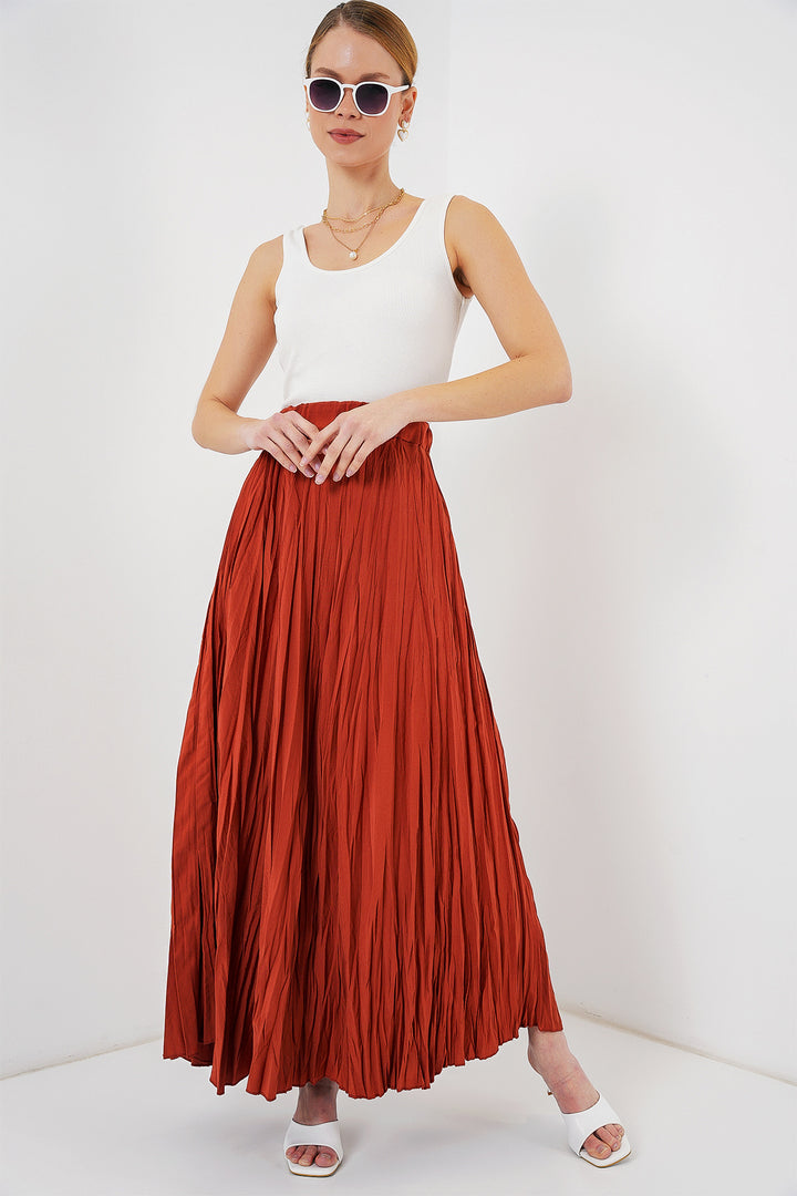 BGD Women Woman Long Wrinkled Skirt 8042 - Terracotta - Widnes