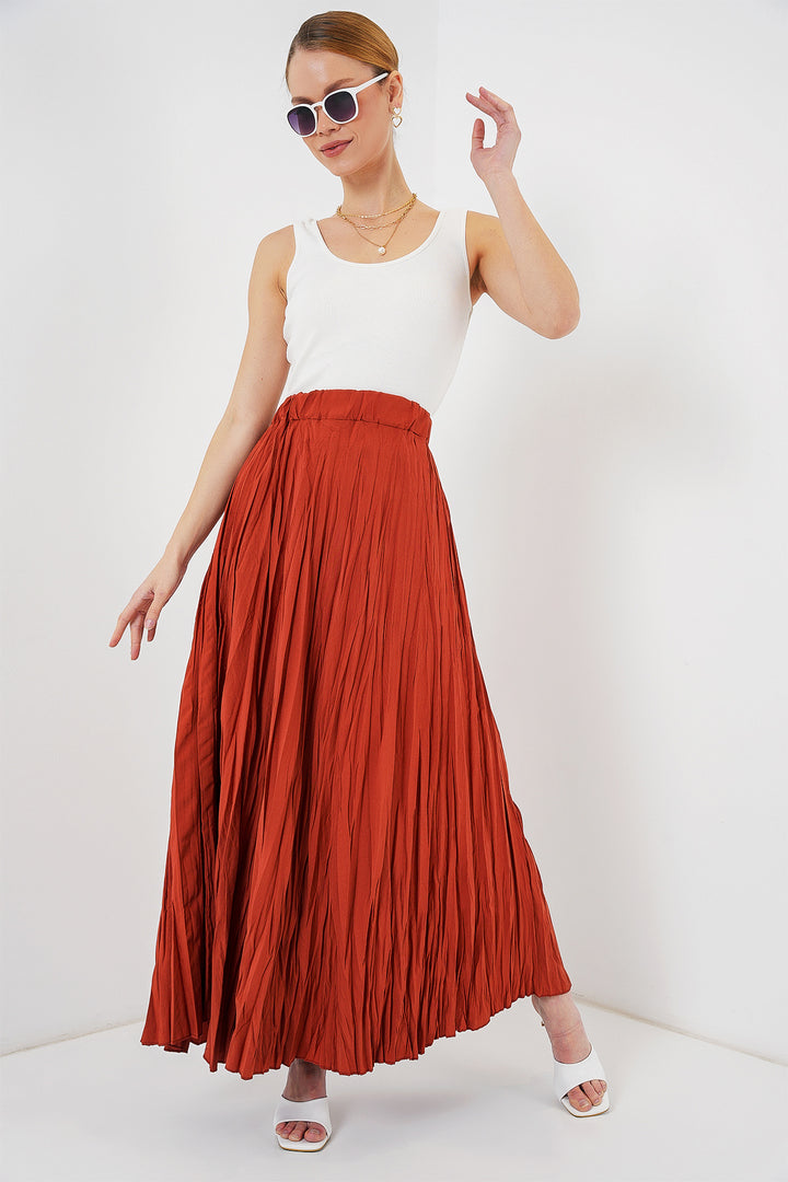 BGD Women Woman Long Wrinkled Skirt 8042 - Terracotta - Widnes