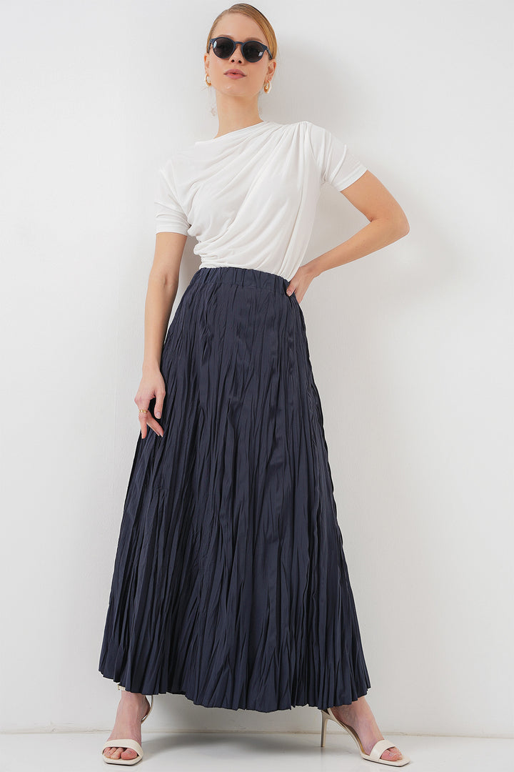 BGD Women Woman Long Wrinkled Skirt 8042 - Navy Blue - Washington