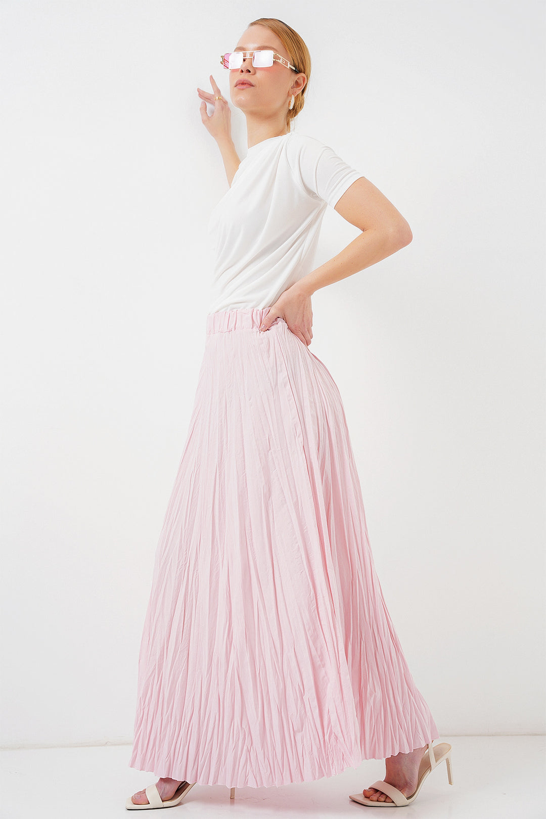 BGD Women Woman Long Wrinkled Skirt 8042 - Powder - Saint-Germain-en-Laye