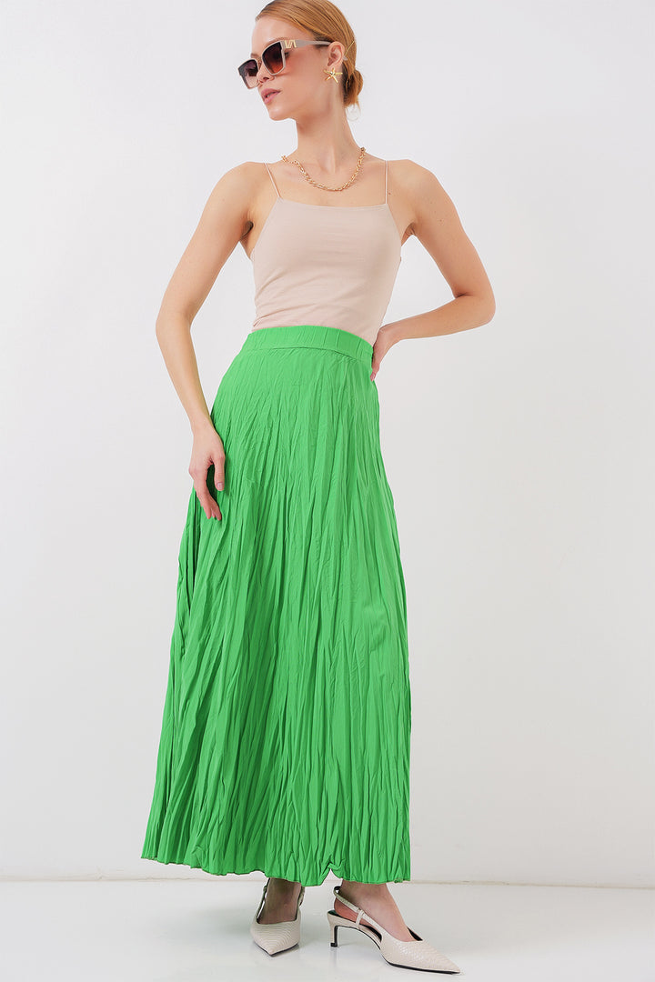BGD Women Woman Long Wrinkled Skirt 8042 - Green - Gilroy