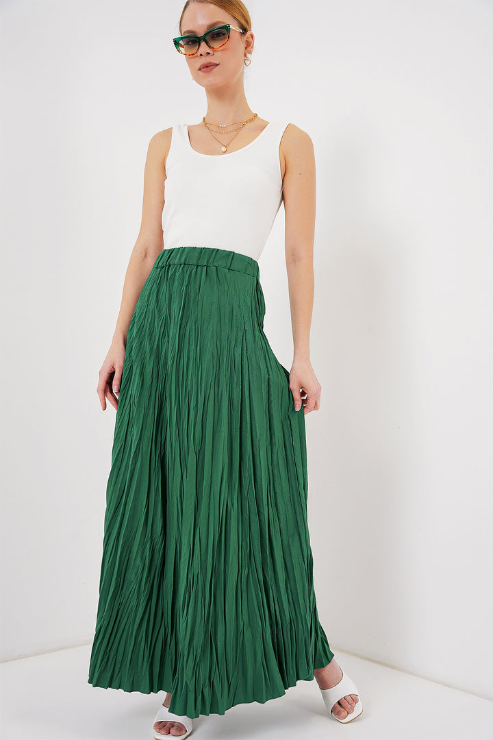 BGD Women Woman Long Wrinkled Skirt 8042 - Emerald Green - Florence