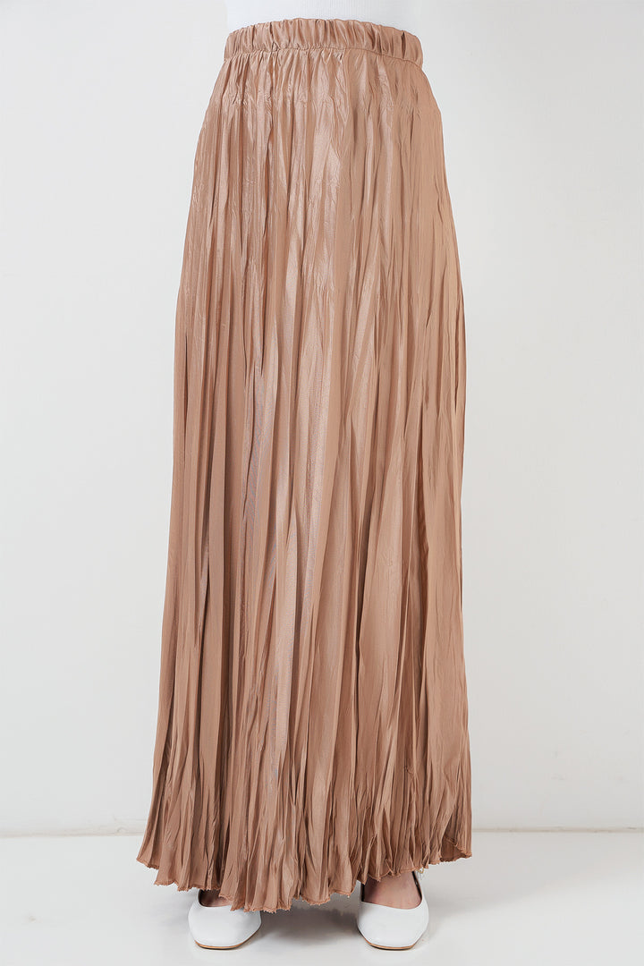 BGD Women Woman Long Wrinkled Shiny Skirt 8034 - Biscuit - Brooklyn Park