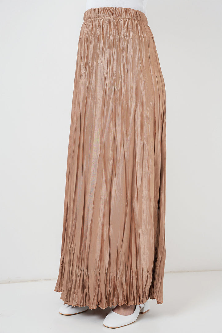BGD Women Woman Long Wrinkled Shiny Skirt 8034 - Biscuit - Brooklyn Park