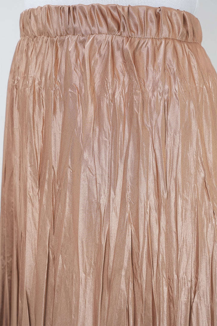 BGD Women Woman Long Wrinkled Shiny Skirt 8034 - Biscuit - Brooklyn Park