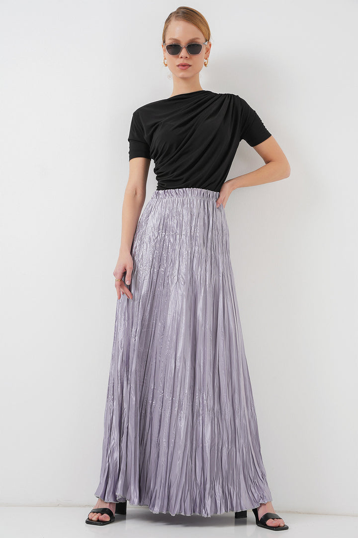BGD Women Woman Long Wrinkled Shiny Skirt 8034 - Gray - Okhtyrka