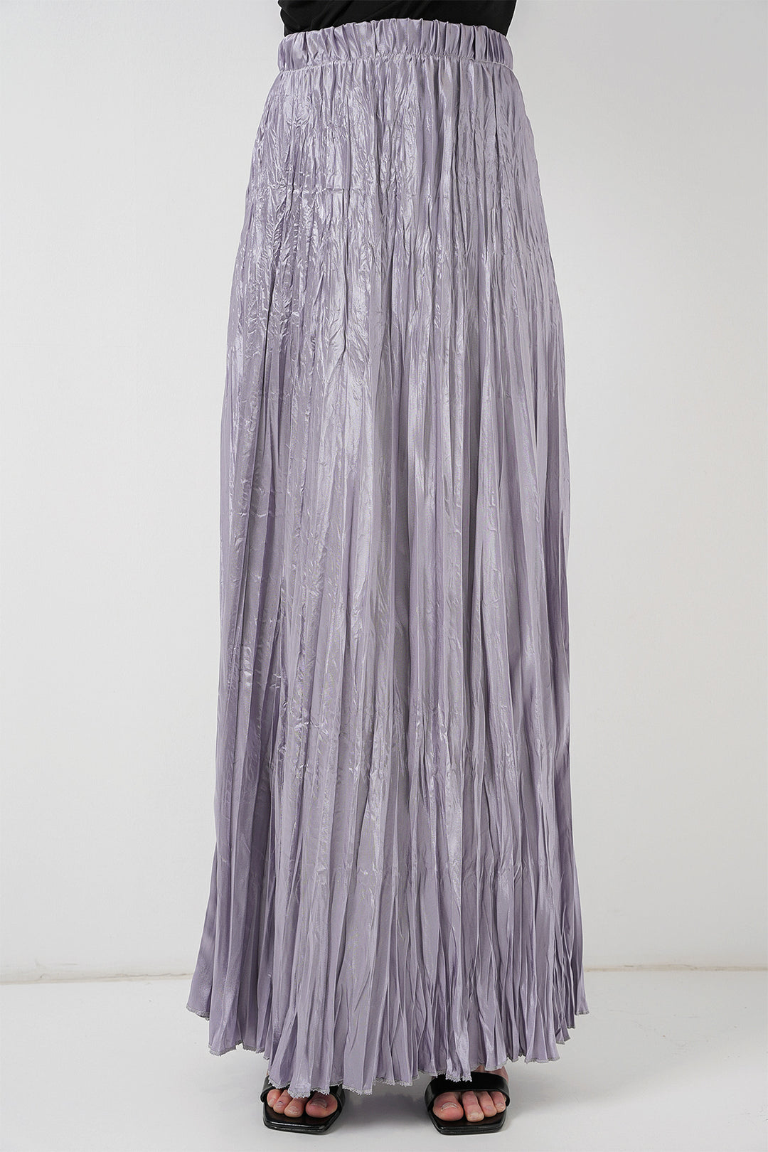 BGD Women Woman Long Wrinkled Shiny Skirt 8034 - Gray - Okhtyrka