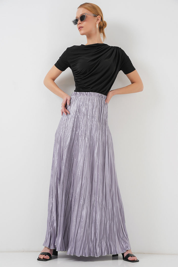 BGD Women Woman Long Wrinkled Shiny Skirt 8034 - Gray - Okhtyrka
