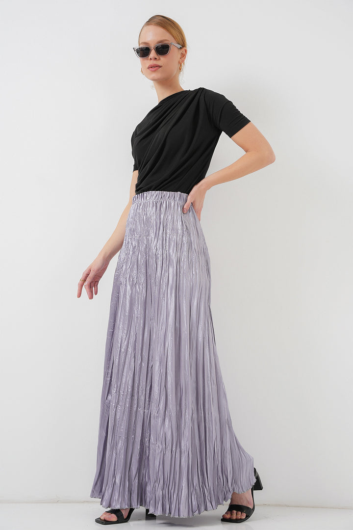BGD Women Woman Long Wrinkled Shiny Skirt 8034 - Gray - Okhtyrka