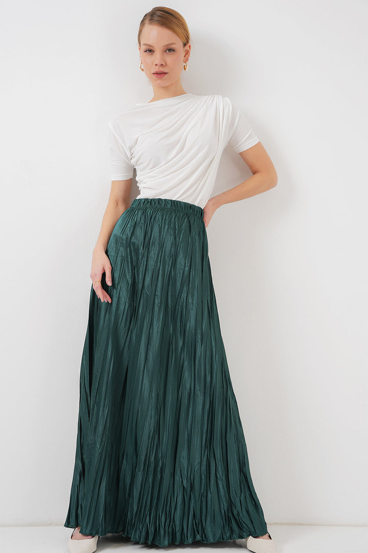 BGD Women Woman Long Wrinkled Shiny Skirt 8034 - Emerald Green - Shakhtarsk
