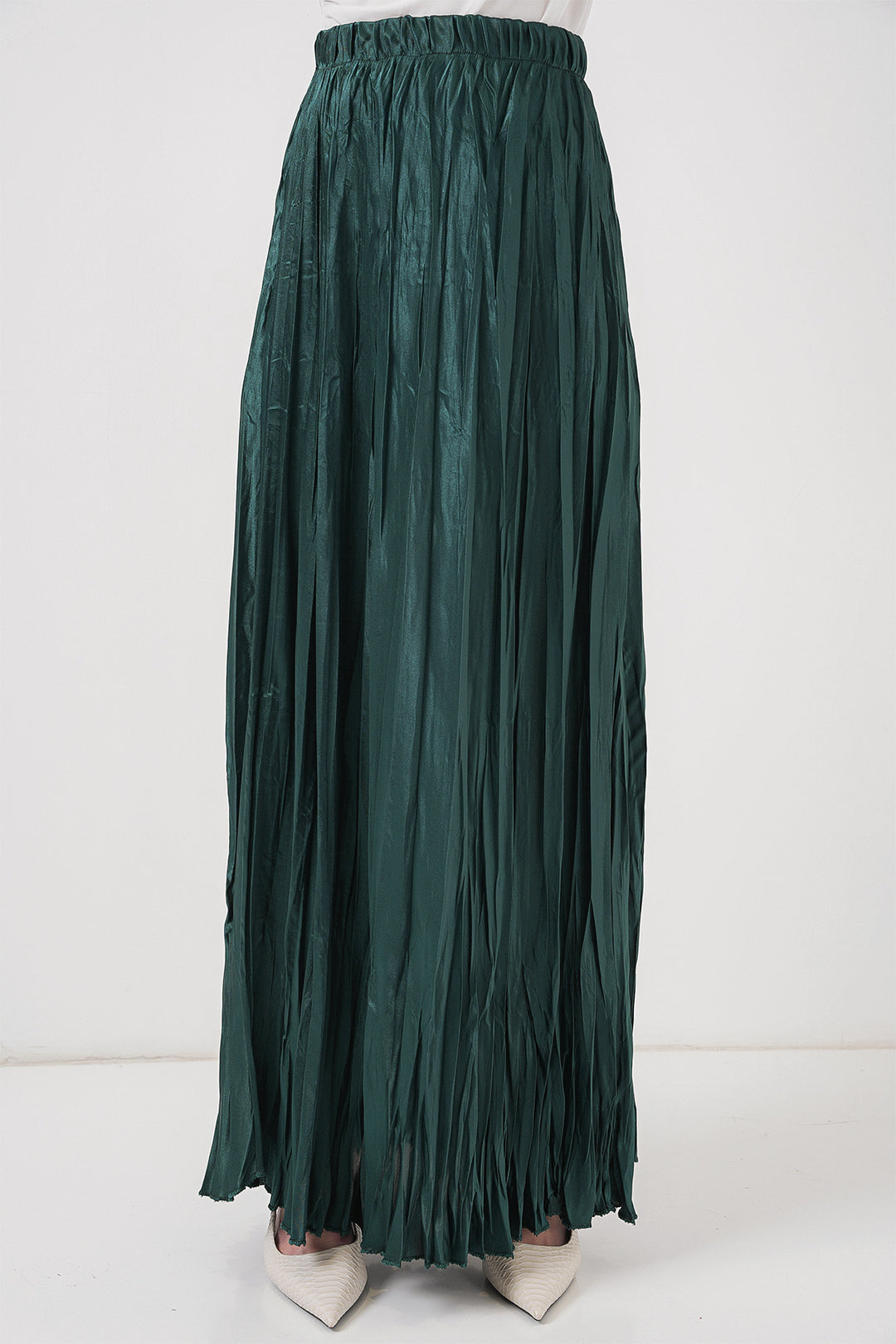BGD Women Woman Long Wrinkled Shiny Skirt 8034 - Emerald Green - Shakhtarsk
