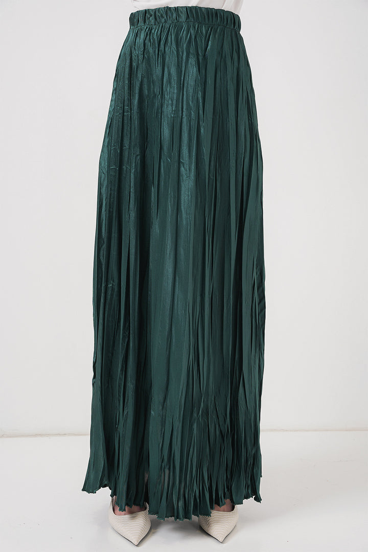 BGD Women Woman Long Wrinkled Shiny Skirt 8034 - Emerald Green - Shakhtarsk