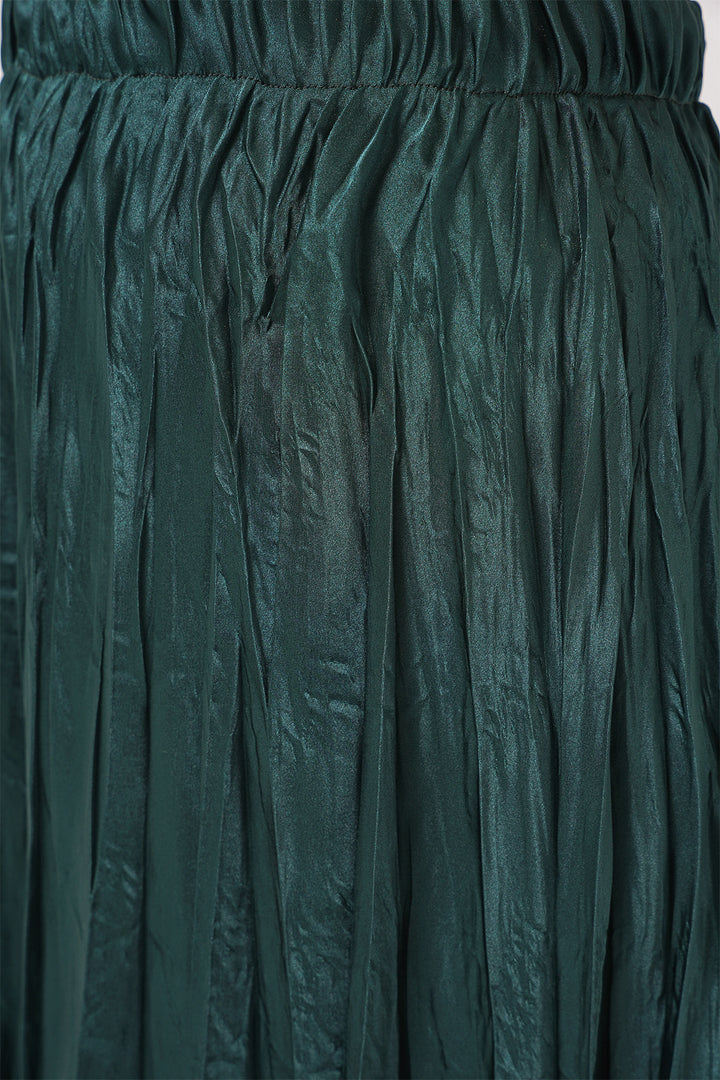 BGD Women Woman Long Wrinkled Shiny Skirt 8034 - Emerald Green - Shakhtarsk