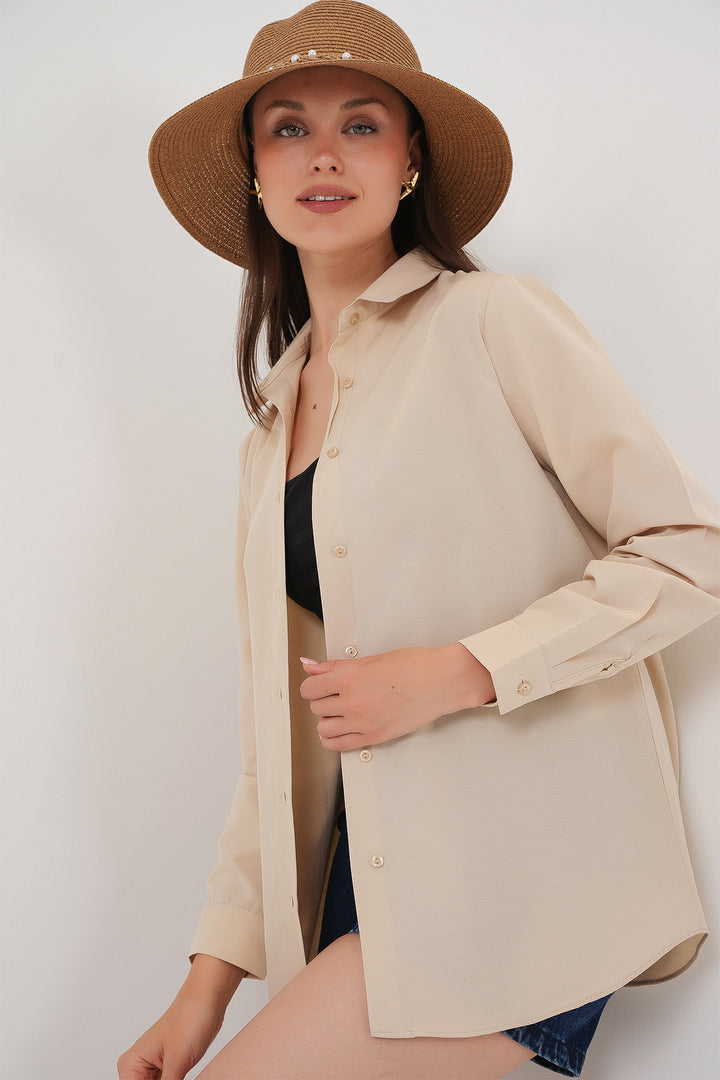 BGD Women Woman Long Sleeve Basic T-Shirt 20279 - Beige - Keller