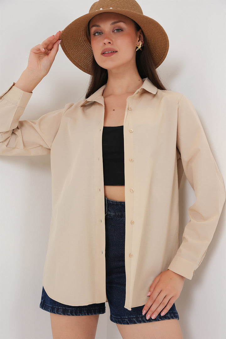 BGD Women Woman Long Sleeve Basic T-Shirt 20279 - Beige - Keller