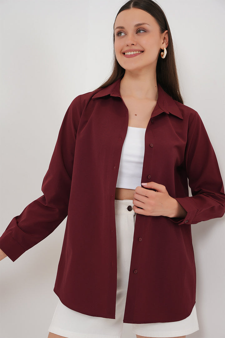 BGD Women Woman Long Sleeve Basic T-Shirt 20279 - Burgundy - Millcreek