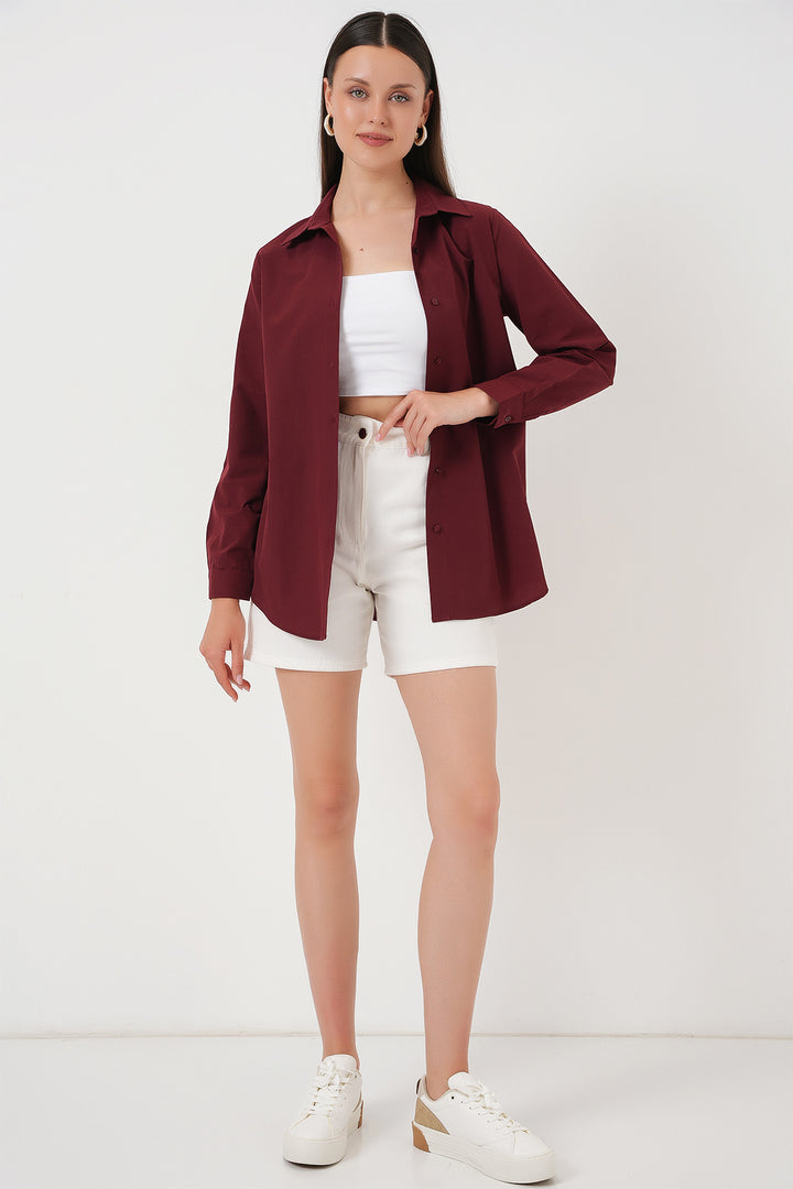 BGD Women Woman Long Sleeve Basic T-Shirt 20279 - Burgundy - Millcreek