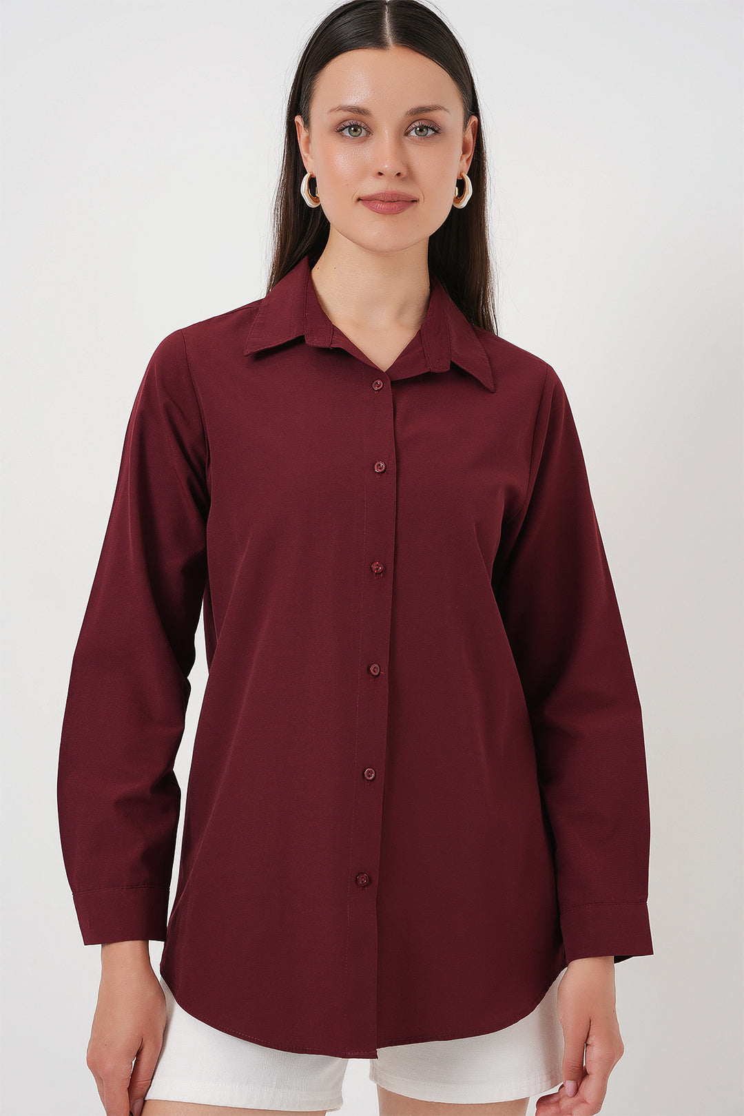 BGD Women Woman Long Sleeve Basic T-Shirt 20279 - Burgundy - Millcreek