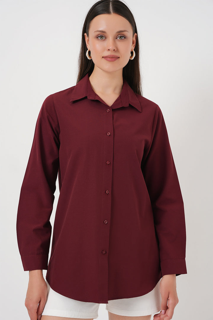 BGD Women Woman Long Sleeve Basic T-Shirt 20279 - Burgundy - Millcreek