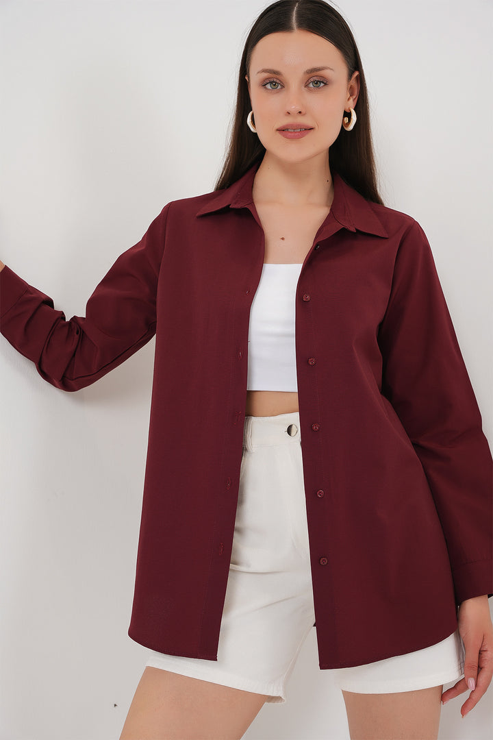 BGD Women Woman Long Sleeve Basic T-Shirt 20279 - Burgundy - Millcreek