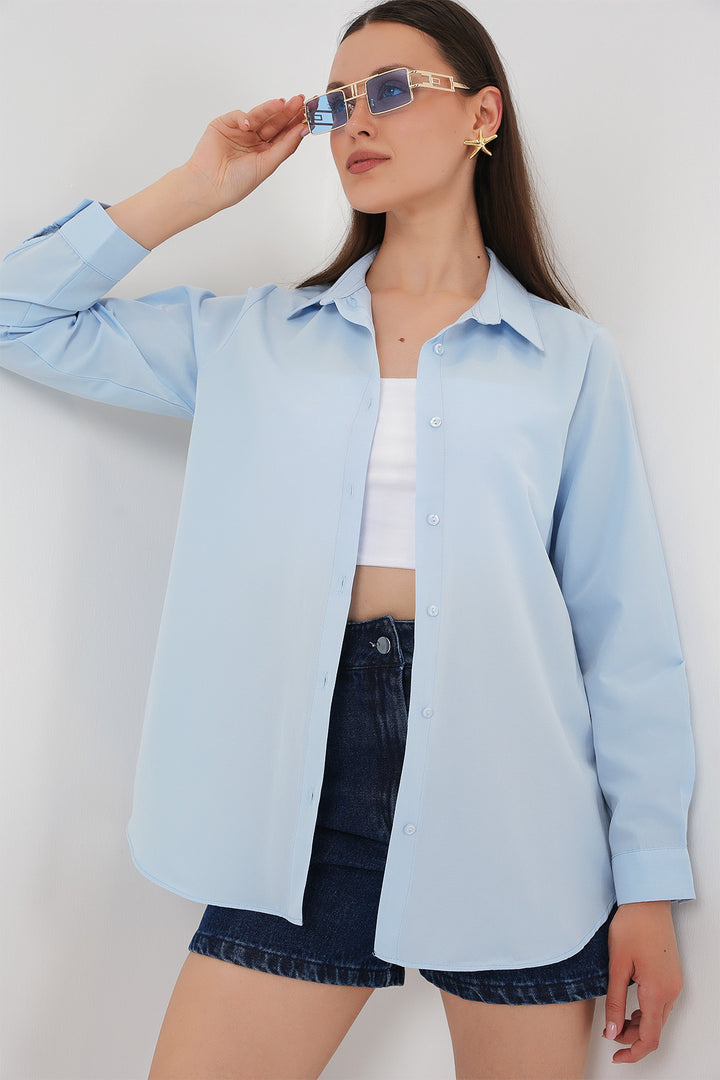 BGD Women Women's Long Sleeve Basic T-Shirt 20279 - Blue - Aurora
