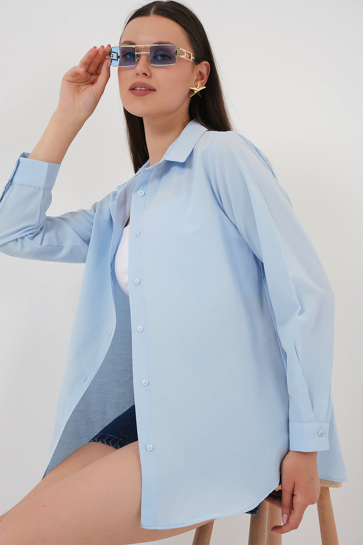 BGD Women Women's Long Sleeve Basic T-Shirt 20279 - Blue - Aurora
