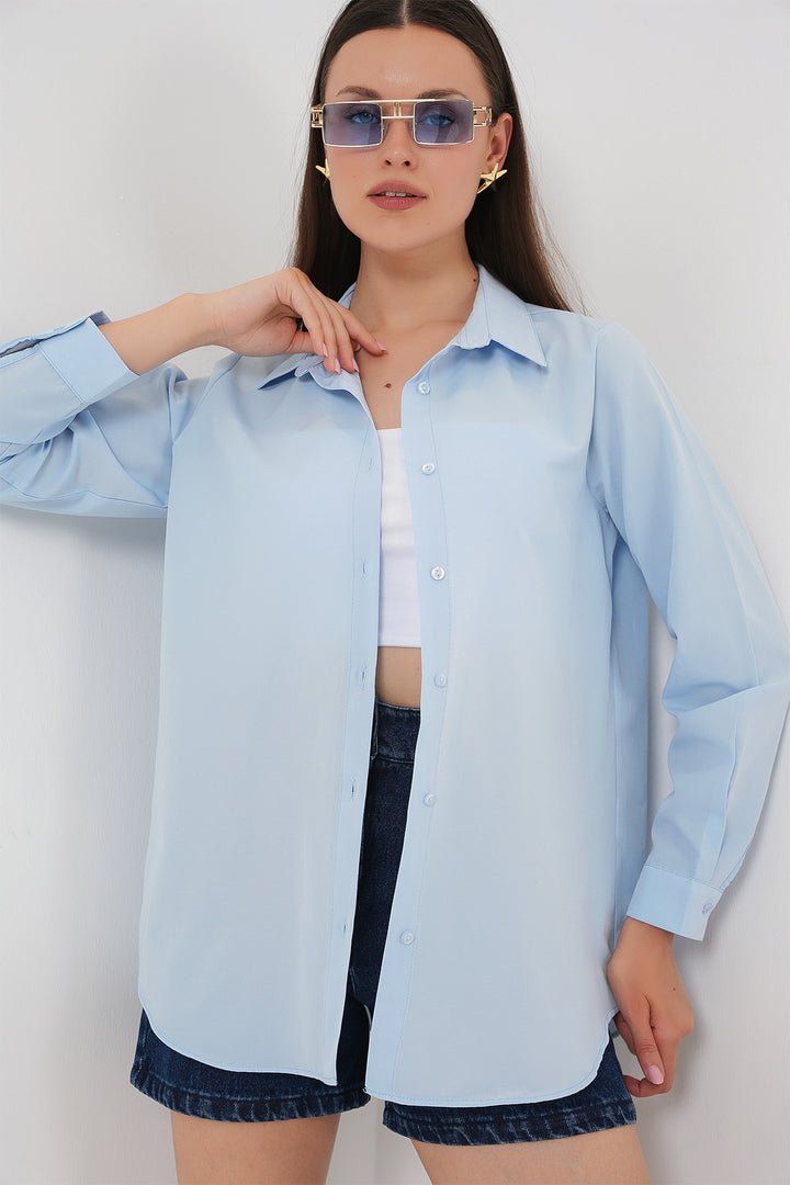 BGD Women Women's Long Sleeve Basic T-Shirt 20279 - Blue - Aurora