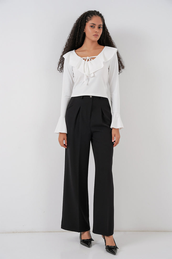 BGD Women Woman Long Sleeve Crop Blouse 979 - White - Wavre