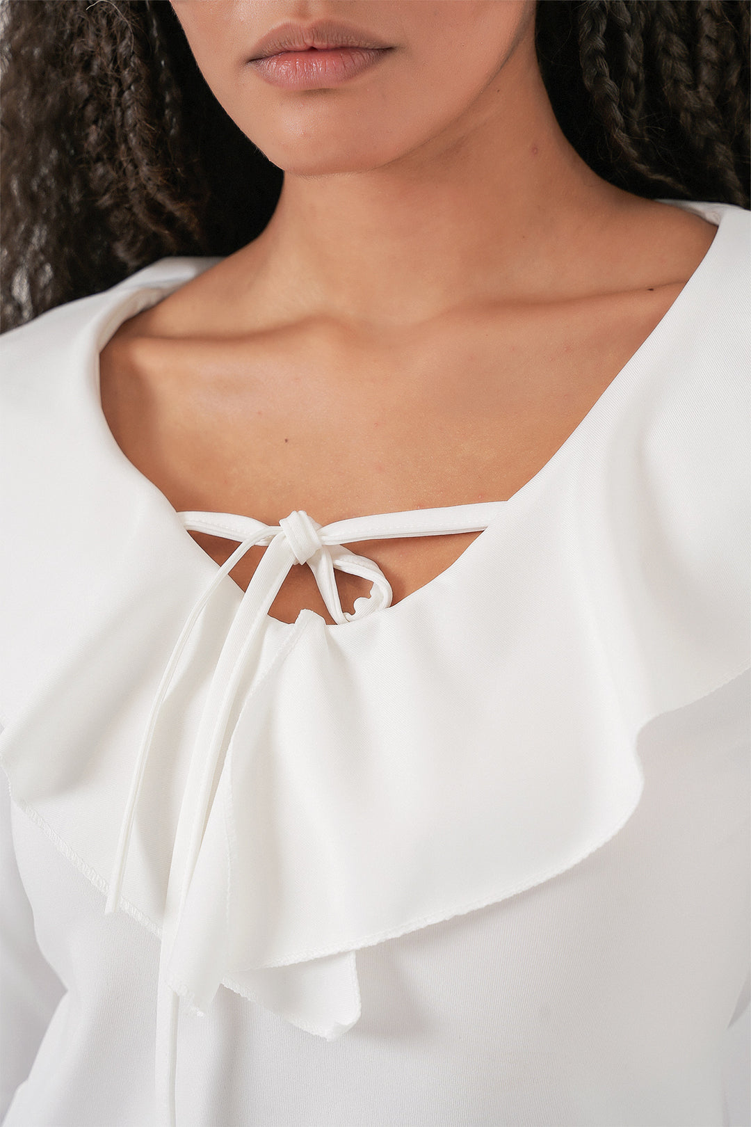 BGD Women Woman Long Sleeve Crop Blouse 979 - White - Wavre