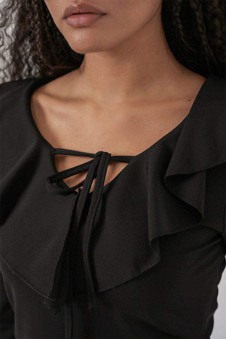 BGD Women Woman Long Sleeve Crop Blouse 979 - Black - Prairieville