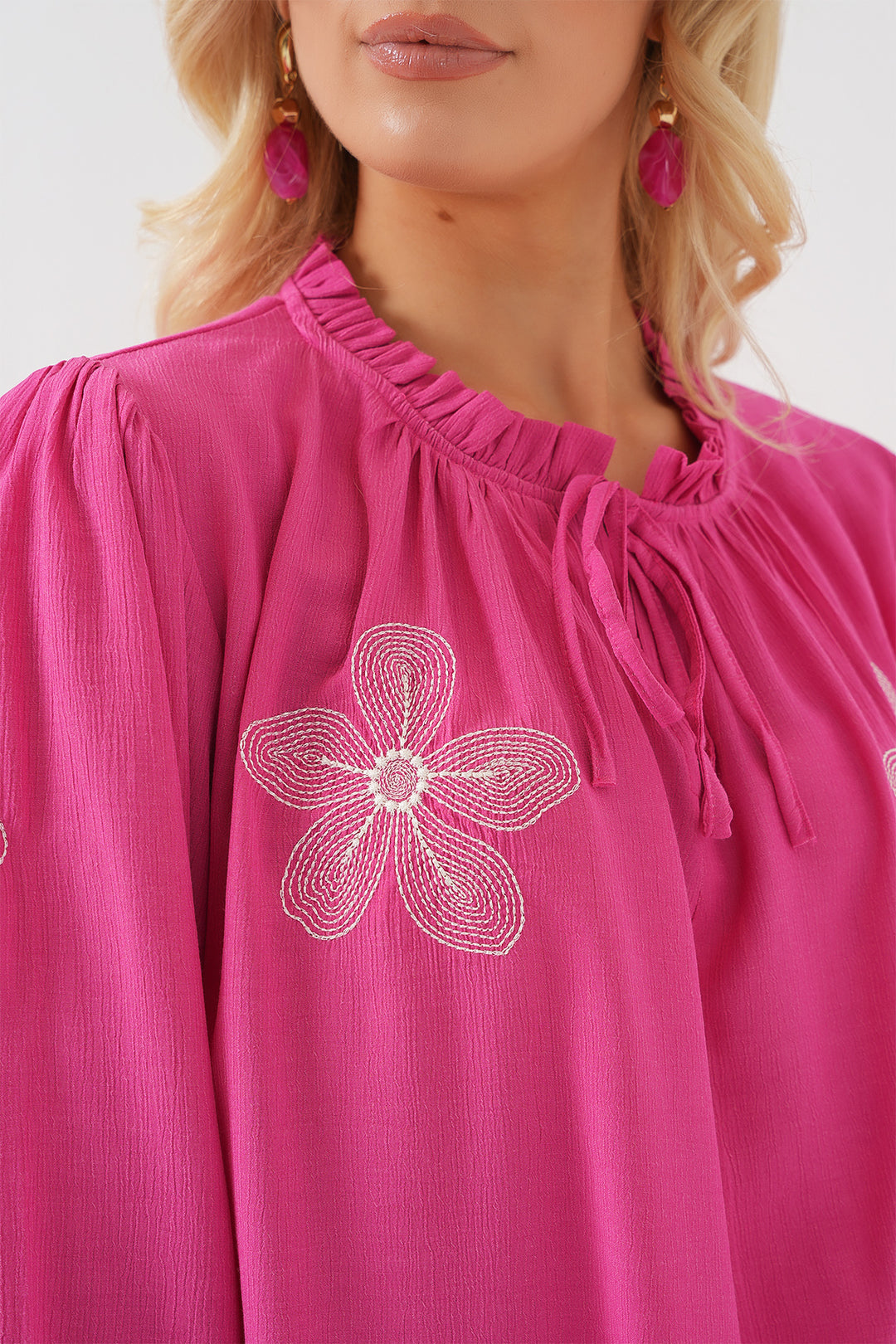 BGD Women Woman Long Sleeve Embroidered Knit Blouse 951 - Pink - Bridgwater