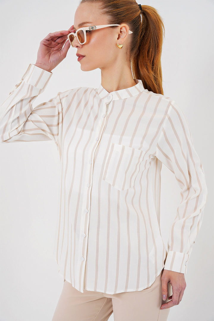 BGD Women Woman Long Sleeve Striped Shirt 20283 - Beige - Burlington