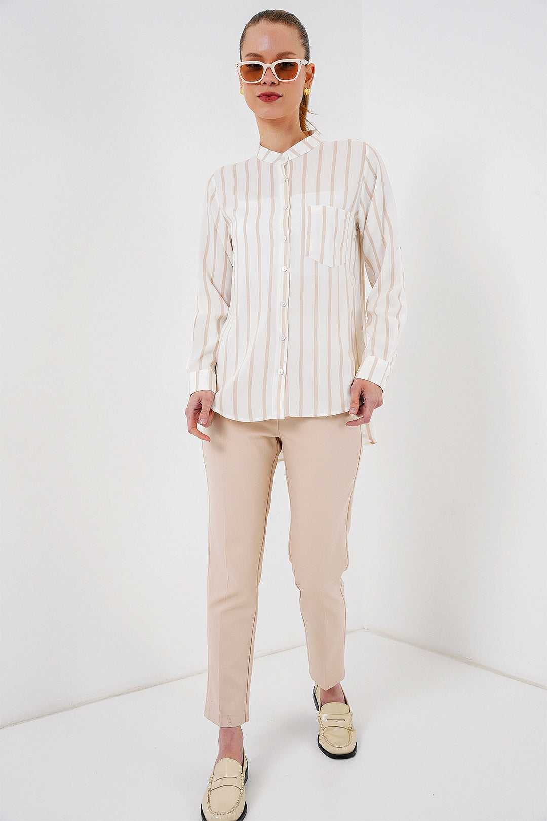 BGD Women Woman Long Sleeve Striped Shirt 20283 - Beige - Burlington