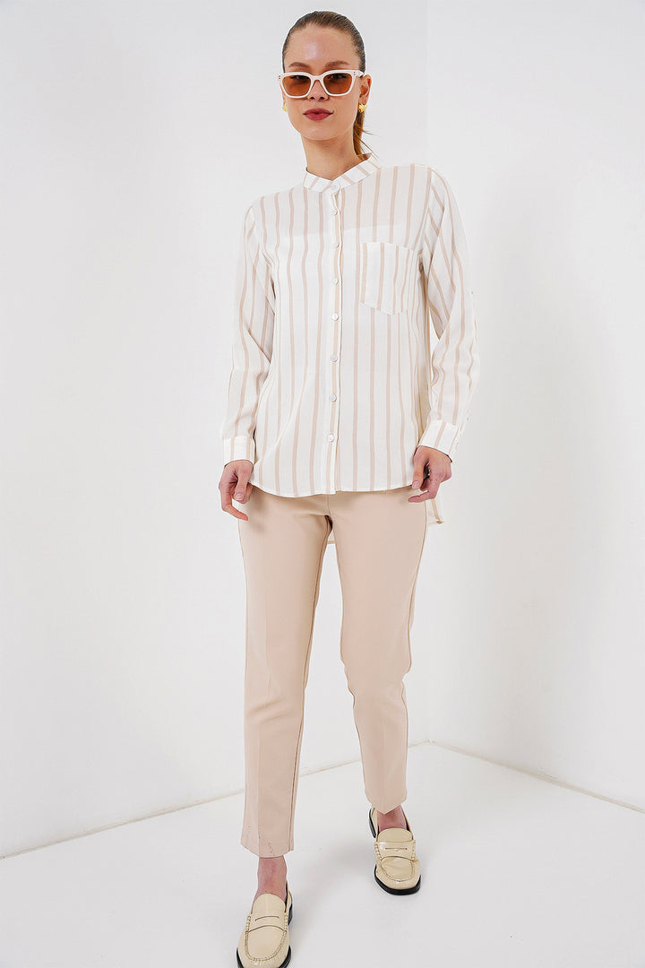 BGD Women Woman Long Sleeve Striped Shirt 20283 - Beige - Burlington