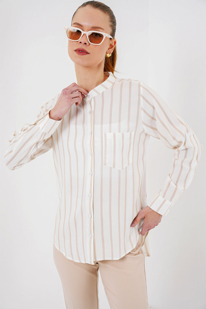 BGD Women Woman Long Sleeve Striped Shirt 20283 - Beige - Burlington